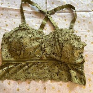JadyK Juliette Deluxe Olive Green Floral Lace Bralette L/XL NWOT